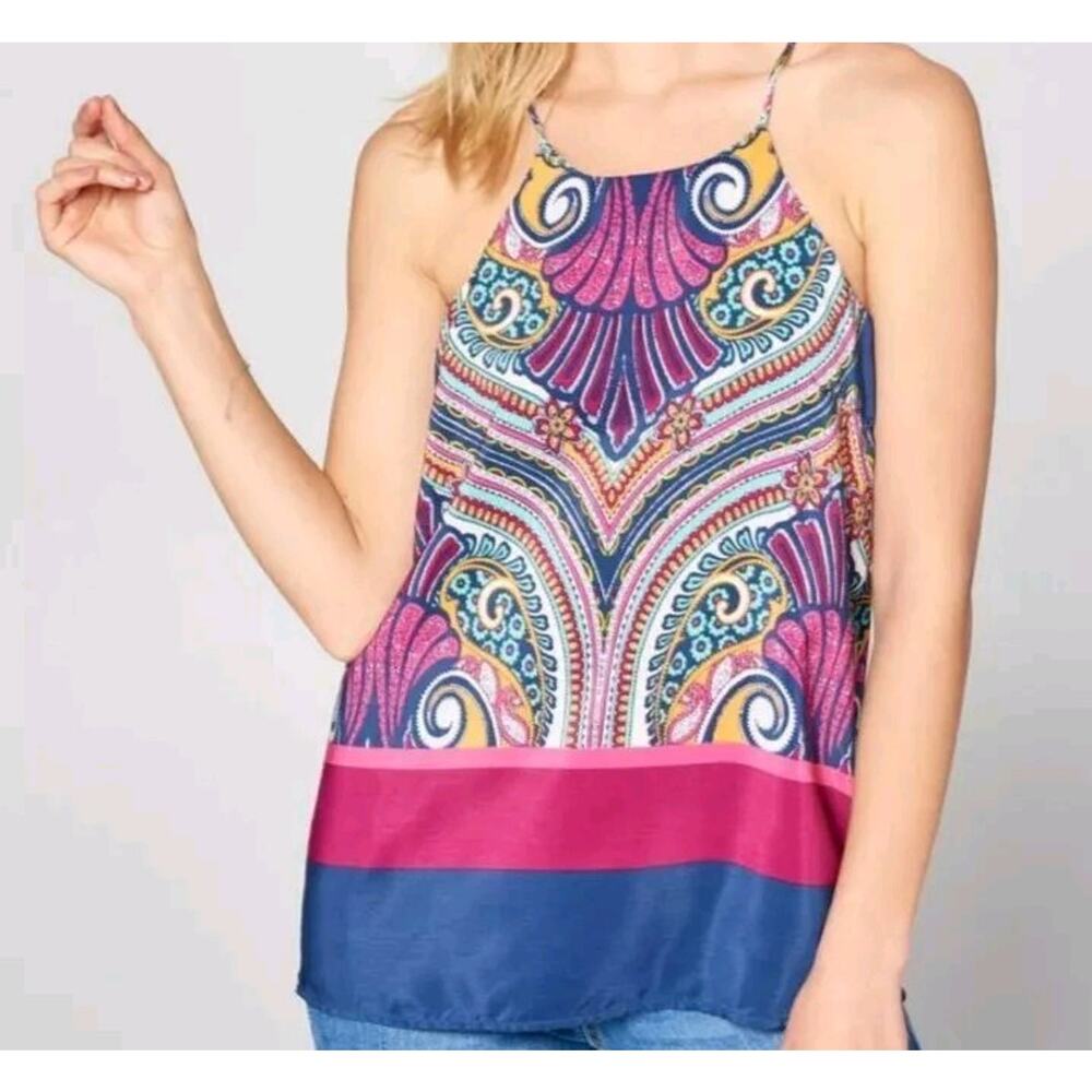 ReneeC. Women Racer Back Print Tank Top Camisole Multicolor Large A000044